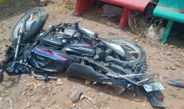 कंटेनर बाइक की भिड़ंत बाइक सवार की मौके पर मौत महिला गंभीर रूप से घायल