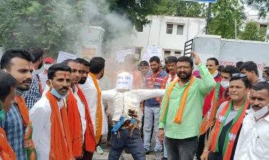 डूंगरपुर भाजपा युवा मोर्चा ने शिक्षा मंत्री डोटासरा पुतला फूंक किया प्रदर्शन , राज्यपाल के नाम सौपा ज्ञापन