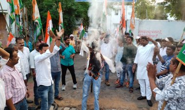 यूथ कांग्रेस के कार्यकर्ताओं ने जिला कलेक्ट्रेट पर यूपी के सीएम पर आक्रोश व्यक्त करते हुए किया पुतला दहन