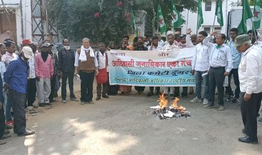 आदिवासी जनाधिकारी एका मंच राजस्थान ने वनाधिकार कानून के नए संशेधन की प्रतिया जला कर किया विरोध,सौपा ज्ञापन