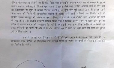 आपराधिक युवक की पत्नी को दिया भाजपा ने टिकट शिकायत कर्ता ने टिकट काटने की मांग की