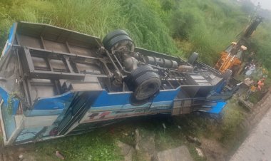 दिल्ली से जयपुर जा रही बस का संतुलन बिगड़ गया और बस पुलिया के नीचे गिर गई