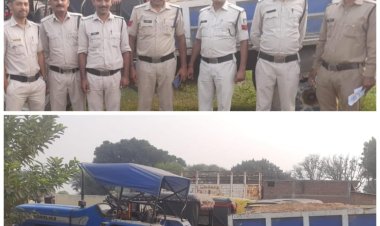 खुटार पुलिस ने रेत चोरी करते आधी रात ट्रैक्टर ट्राली को पकड़ा  चौकी प्रभारी का अवैध रेत परिवहन की पहली कार्यवाही
