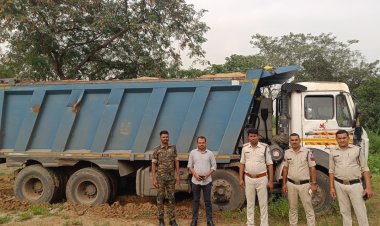 खनिज विभाग और सासन पुलिस की संयुक्त टीम ने बालू लोड हाईवा को किया जप्त