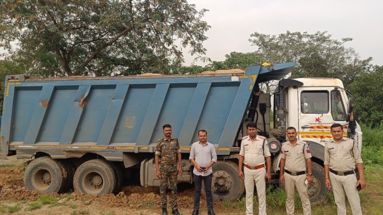 खनिज विभाग और सासन पुलिस की संयुक्त टीम ने बालू लोड हाईवा को किया जप्त